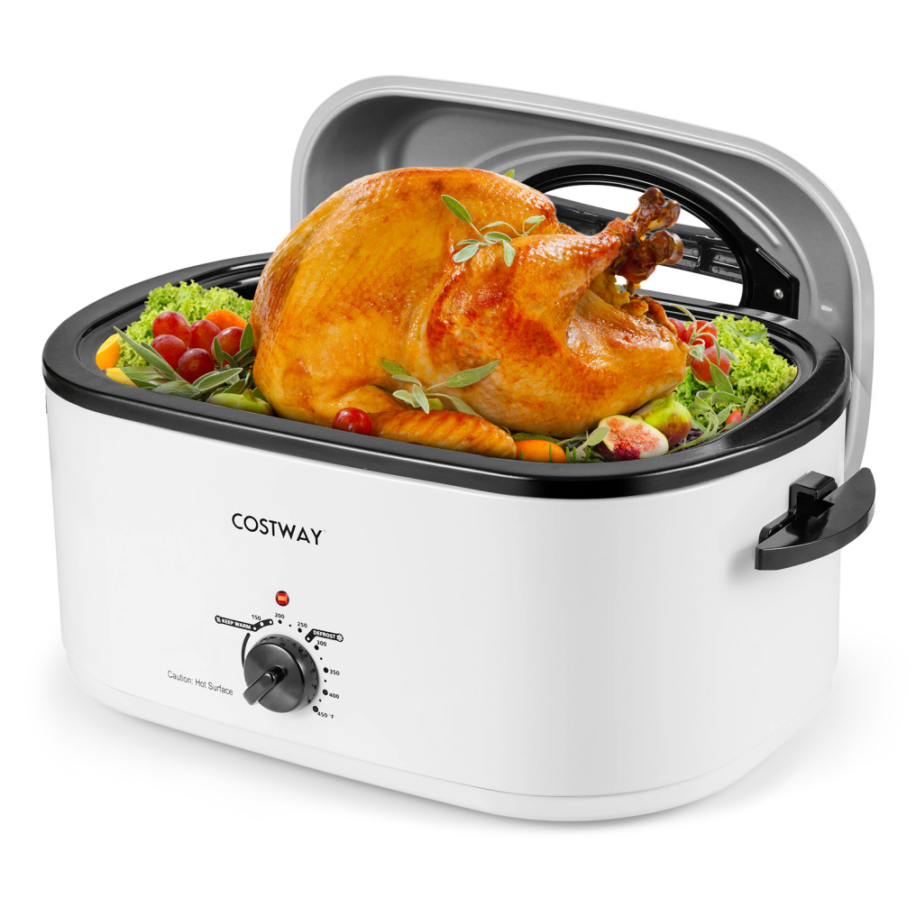22QT Electric Roaster Oven Turkey Roaster with Visible and Self-Basting Lid-White