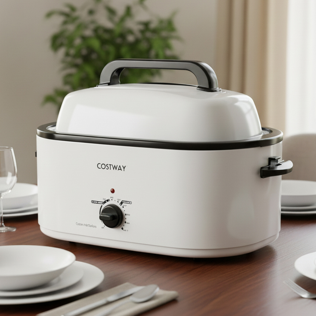 22QT Electric Roaster Oven Turkey Roaster with Visible and Self-Basting Lid-White