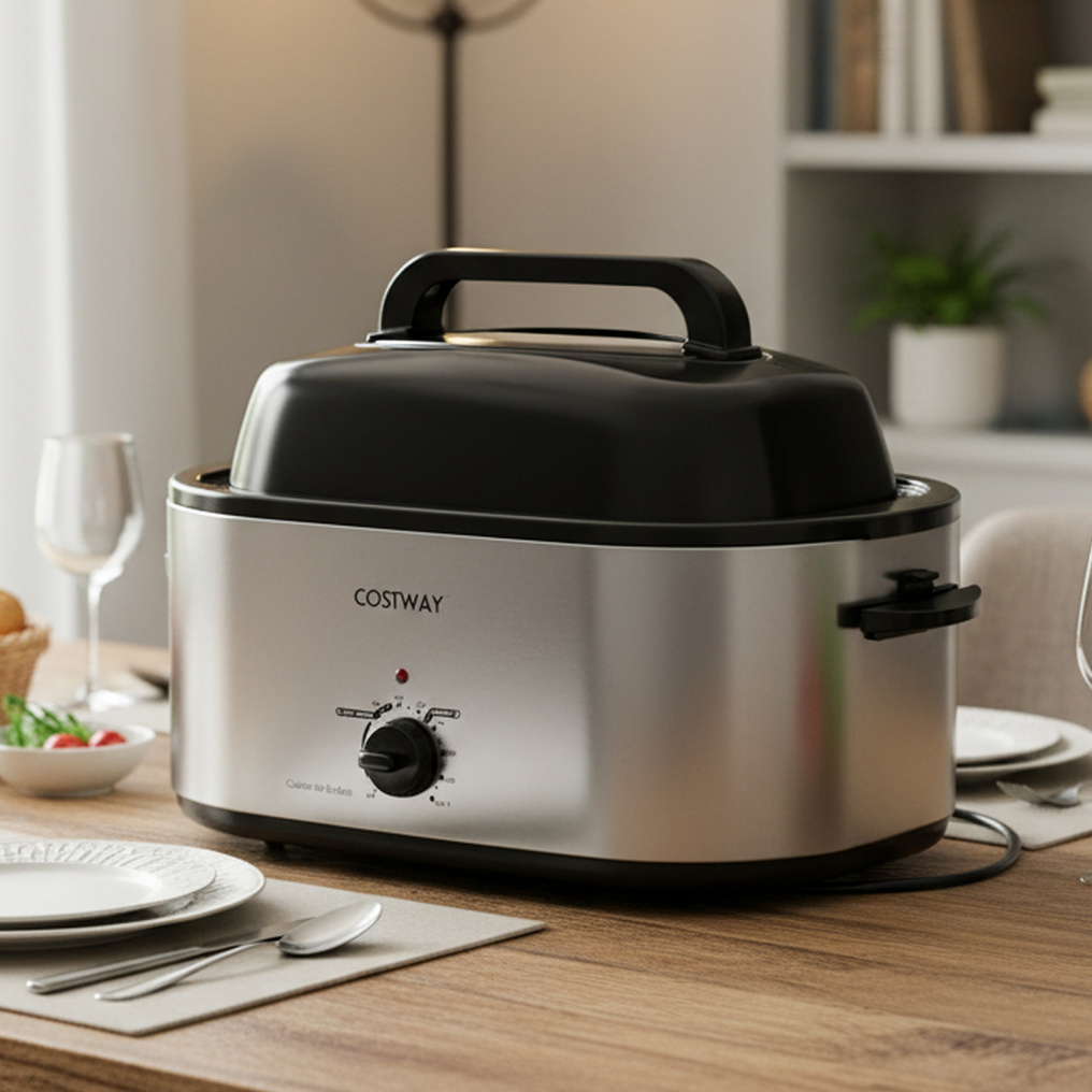 22QT Electric Roaster Oven Turkey Roaster with Visible and Self-Basting Lid-Silver