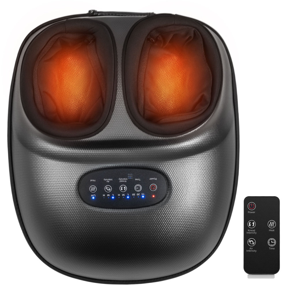 Shiatsu Foot Massager Machine with 2-Level Heat and Air Compression-Black