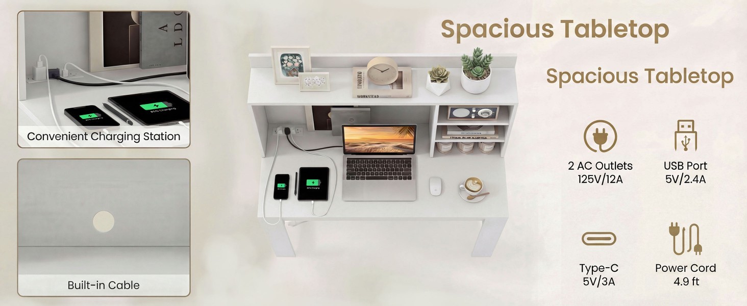 Modern Computer Desk with Hutch and Storage Shelves