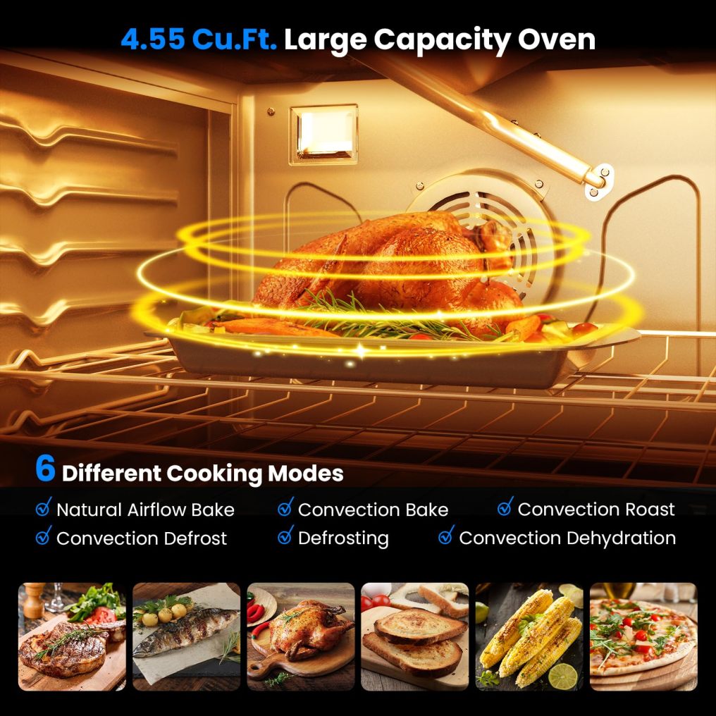 ARLIME 30 Inches Natural Gas Range, with 5 Burners Cooktop & 4.55 Cu.Ft. Convection Oven, Storage Drawer