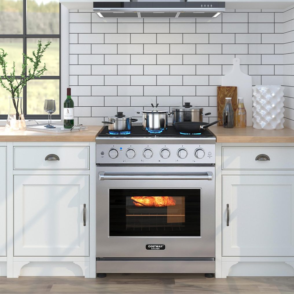 ARLIME 30 Inches Natural Gas Range, with 5 Burners Cooktop & 4.55 Cu.Ft. Convection Oven, Storage Drawer
