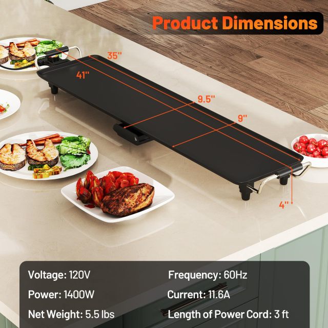 ARLIME 35" Large Electric Griddle, Nonstick Countertop BBQ Grill with Adjustable Temperature