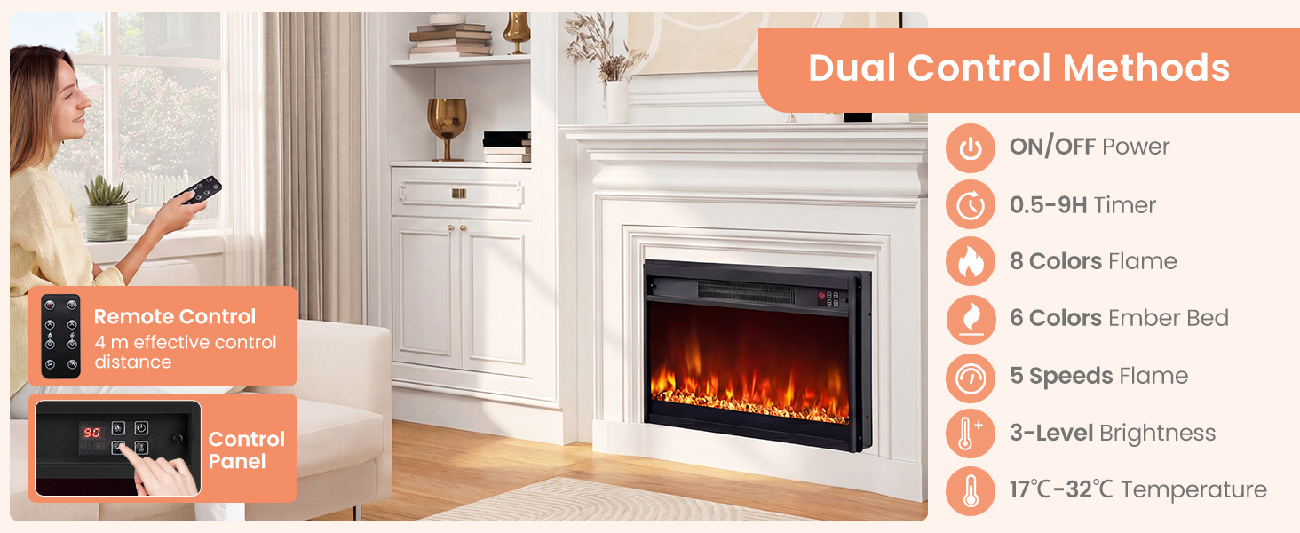 18/23/26 Inch 1500W Electric Fireplace Insert with Remote Control
