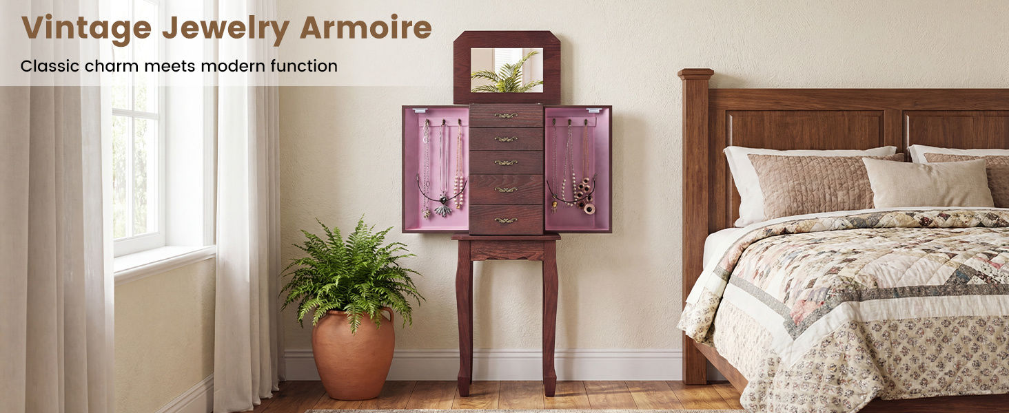 Standing Jewelry Box with 4 Drawers and 2 Side Doors