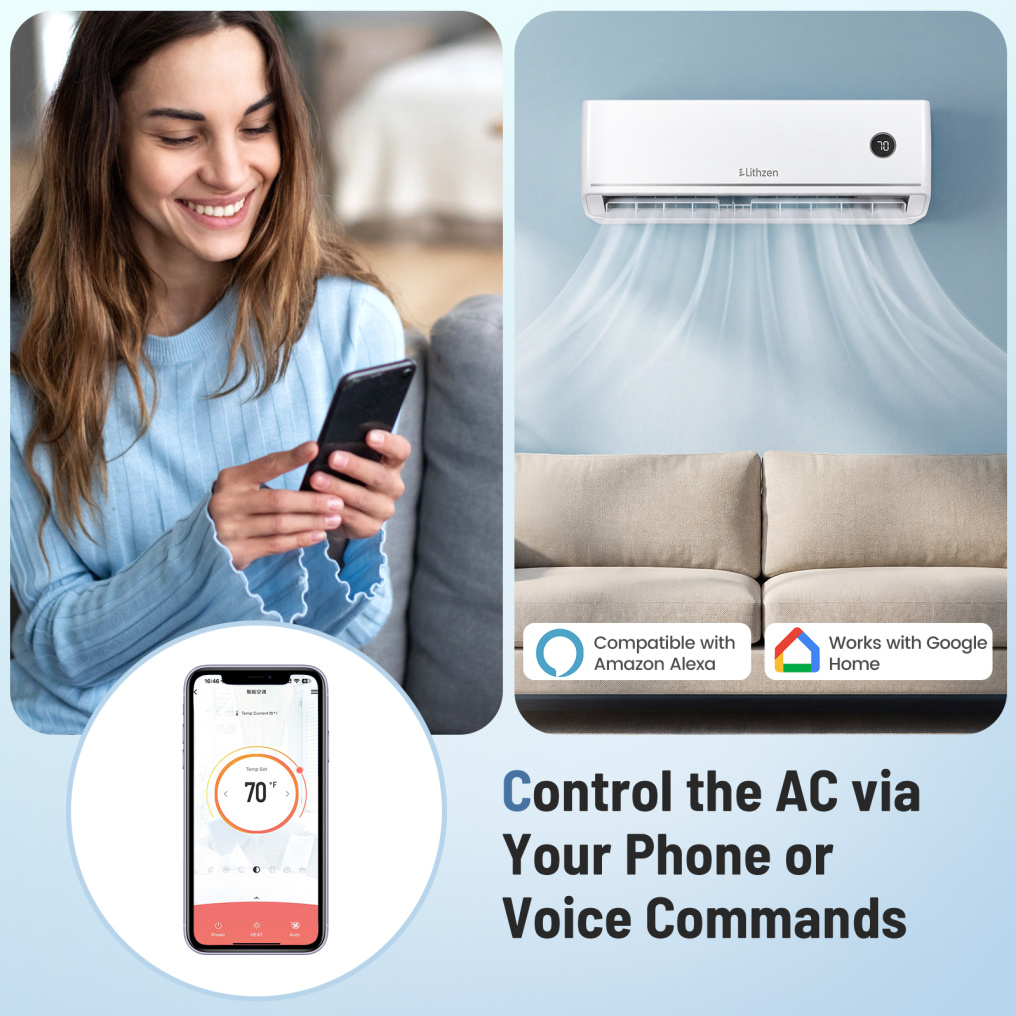 18000 BTU 18.1 SEER2 208/230V Mini Split Air Conditioner Works with Alexa