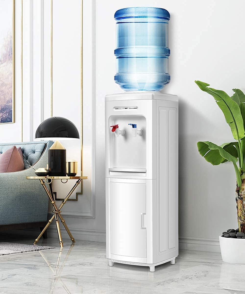 ARLIME Water Cooler Dispenser for 3-5 Gallon Bottle, Top Loading Hot and Cold Water Dispenser with Storage Cabinet, Child Lock