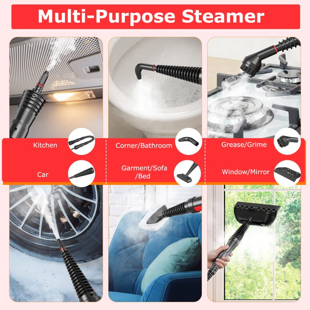 ARLIME Handheld Pressurized Steam Cleaner, Multi-Purpose Steamer, Steam Iron, 1050W, W/Attachments