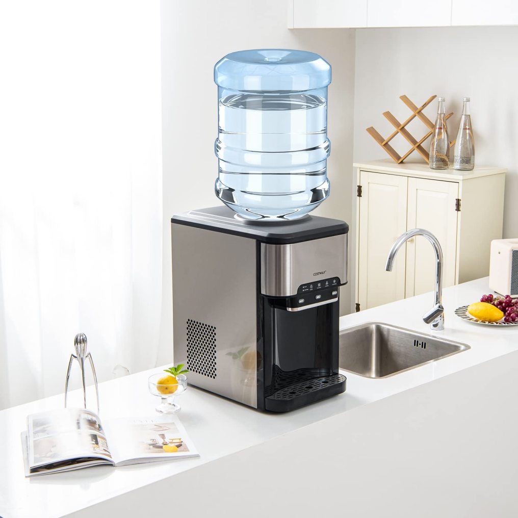 ARLIME 3-in-1 Ice Maker with Water Dispenser, Hot/Cold Water Cooler for 3-5 Gallon Bottle,  48Lbs/24H, 12 Ice Cubes, 4Lbs Storage Basket