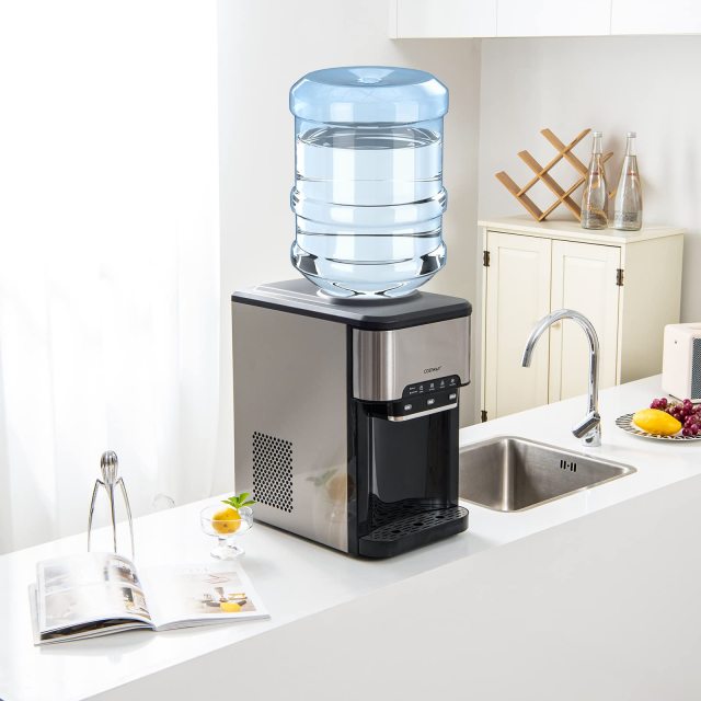 ARLIME 3-in-1 Ice Maker with Water Dispenser, Hot/Cold Water Cooler for 3-5 Gallon Bottle,  48Lbs/24H, 12 Ice Cubes, 4Lbs Storage Basket