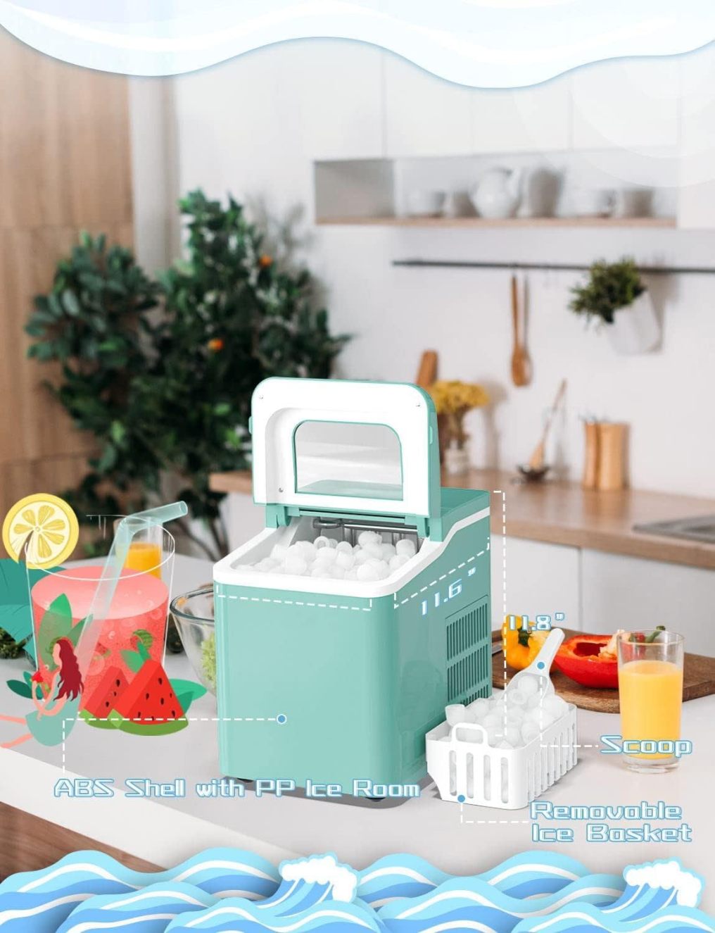 ARLIME Portable Ice Maker Machine for Countertop, Bullet Ice Cubes Ready in 8 Mins, 26LBS/24H