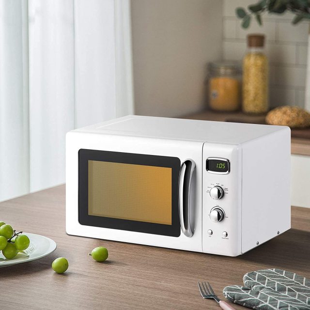 ARLIME Retro Microwave Oven, 900W/0.9Cu.Ft, Small Countertop Microwave w/ 5 Micro Power