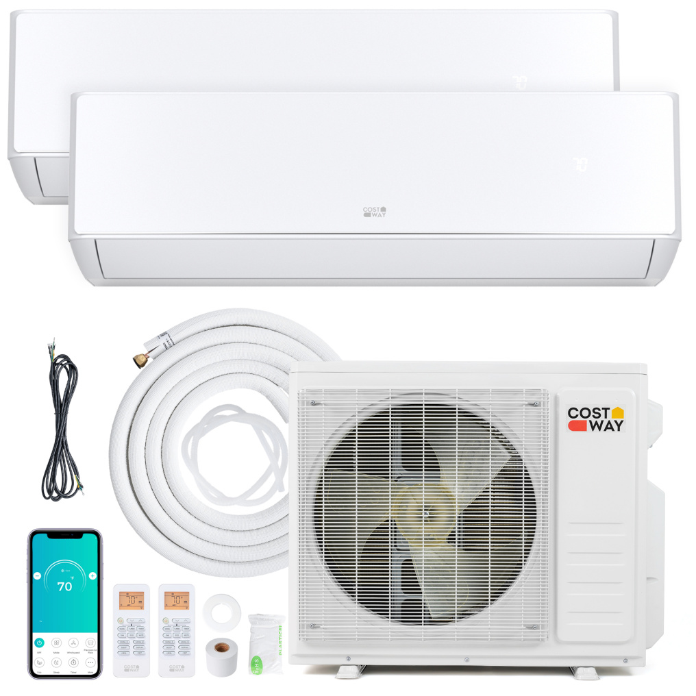 X-Pro 18000 BTU 2 Zone 24 SEER2 Mini Split AC with Heat Pump-9K + 9K