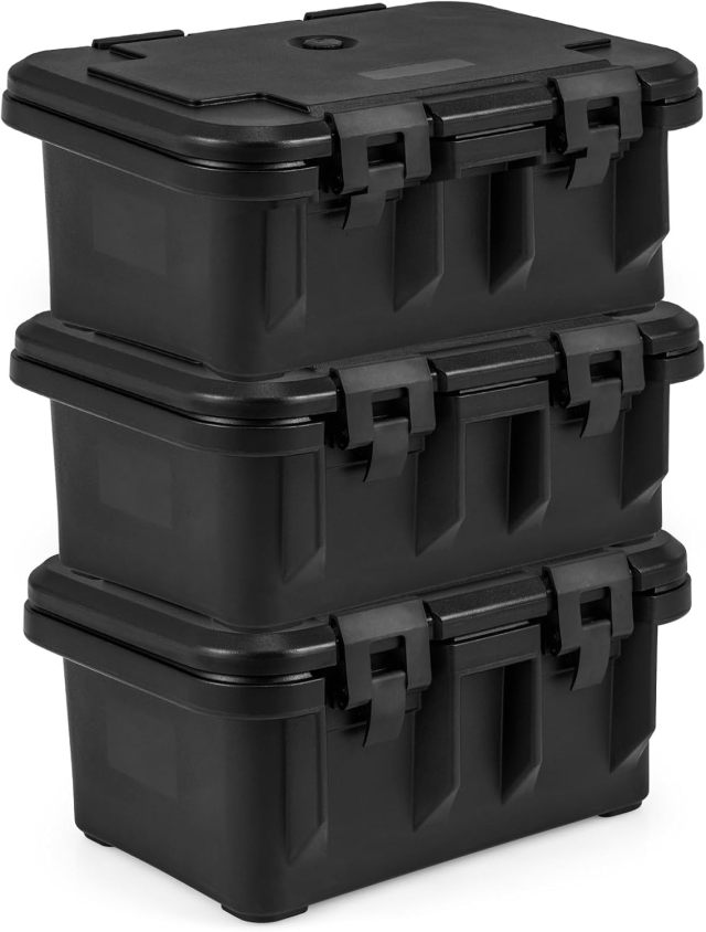 31 QT Insulated Food Pan Container with 3 Transparent One-Third Pans with Lids