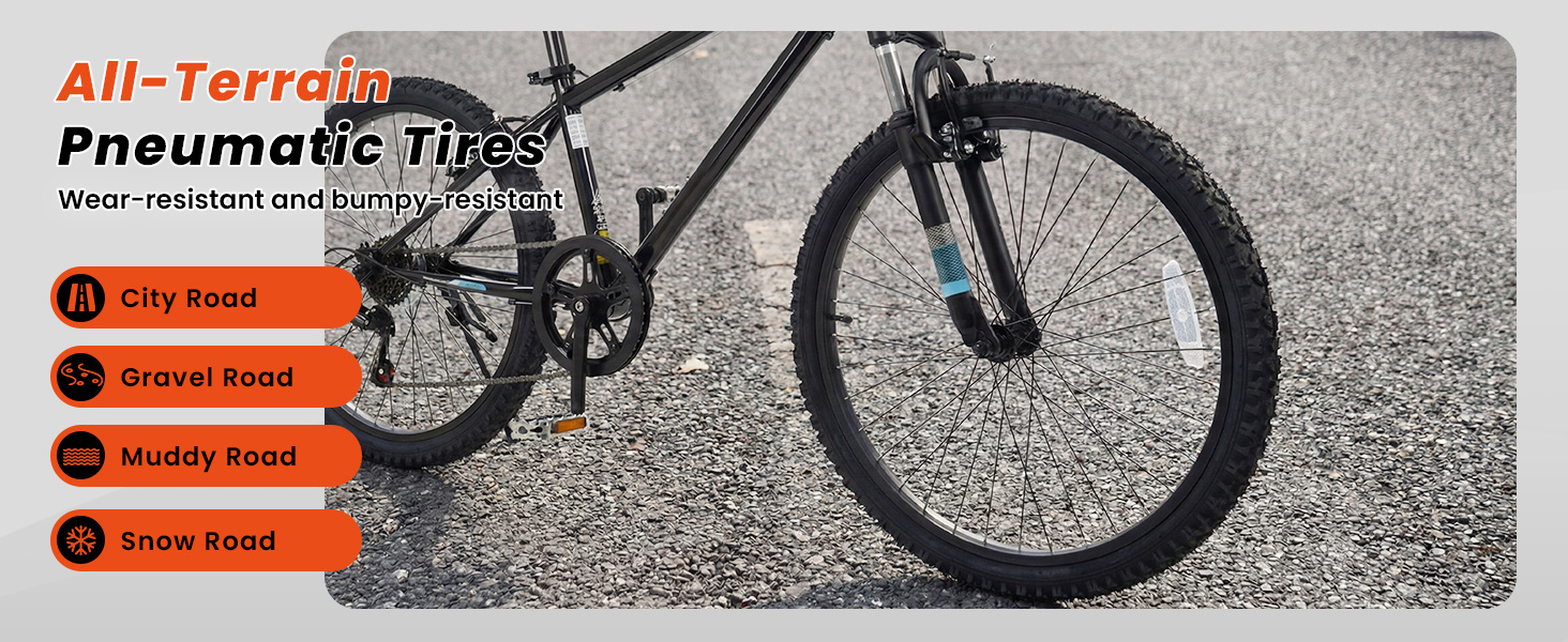 Kids Mountain Bike 20 24 Inch Child Bicycle for Boys Girls Aged 8+ Years Old Black