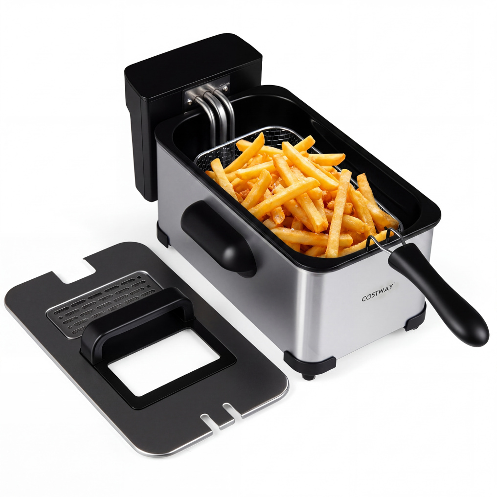 3.2-Qt Electric Deep Fryer with 1700W LED Touch Screen and Enamel Oil Tank-Black