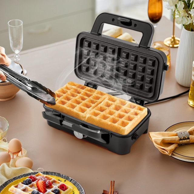 3 in 1 Waffle Iron, Panini Press Grill and Sandwich Maker Set with Removable Non-Stick Plates, Electric Grilled Cheese Maker with Indicator Lights and Portable Cool Touch Handle, Easy to Clean