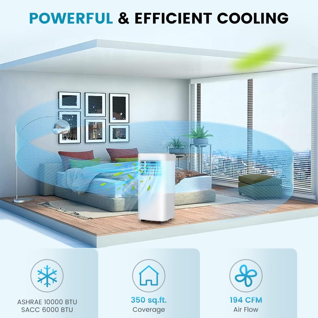 ARLIME Portable Air Conditioner, 10000 BTU AC Unit with Cool, Fan, Dehumidifier & Sleep Mode for Rooms