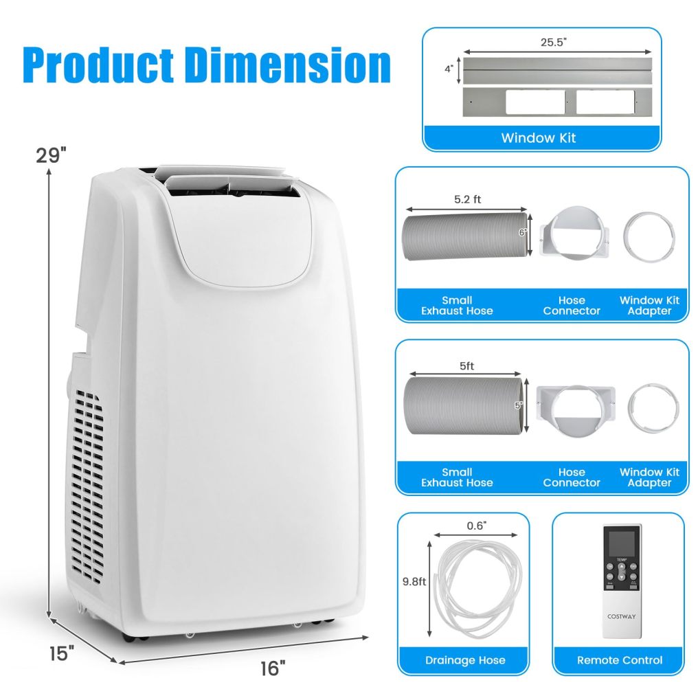 ARLIME 11,500 BTU Portable Air Conditioner with Remote Control, Dehumidifier, Fan, Sleep Mode, 24H Timer & Window Installation Kit