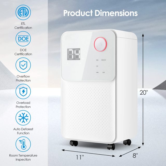 ARLIME 32 Pint Dehumidifier with Drain Hose, 4 Modes, 2 Speeds, 24H Timer, Auto Defrost, 3-Color Digital Display