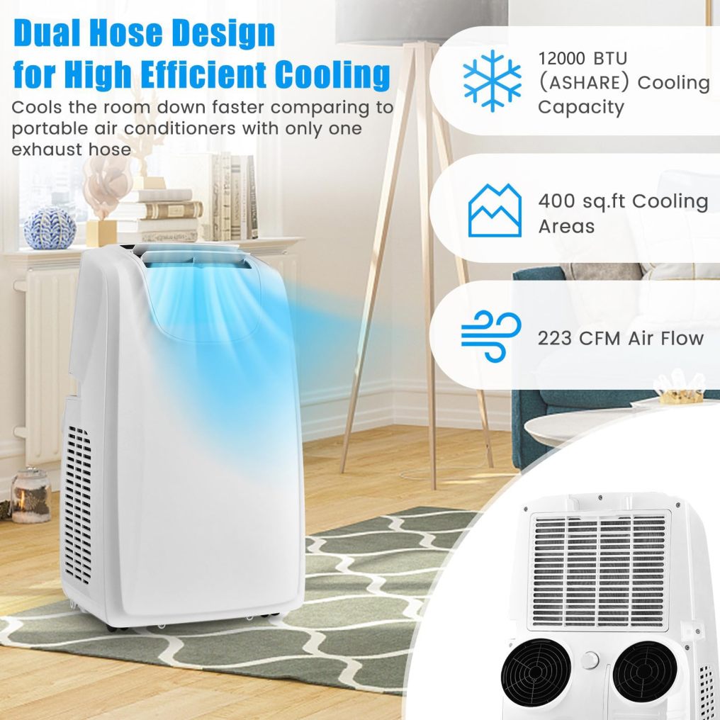 ARLIME 11,500 BTU Portable Air Conditioner with Remote Control, Dehumidifier, Fan, Sleep Mode, 24H Timer & Window Installation Kit