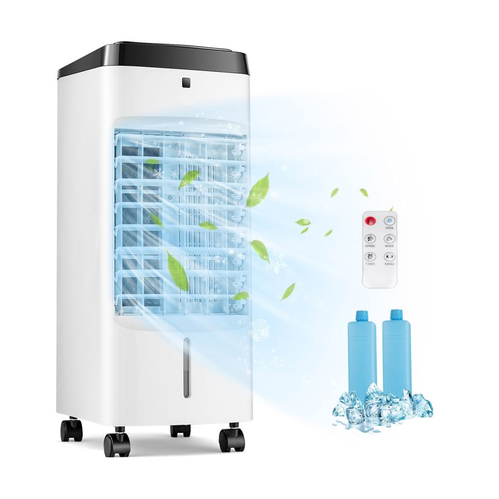 Evaporative Air Cooler, 3-in-1 Portable Quiet Swamp Cooler and Humidifier with Remote, 4 Modes, 70° Oscillation