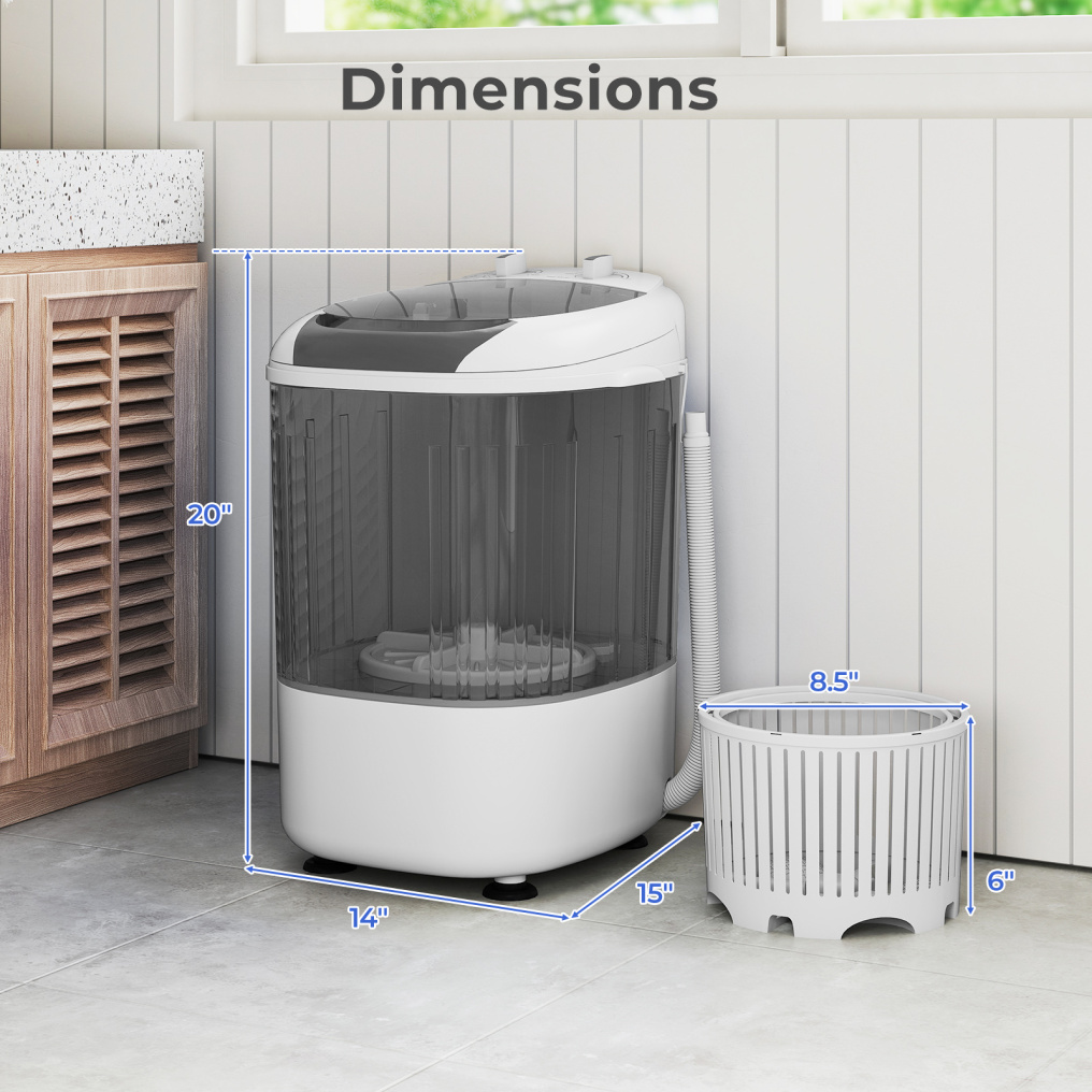 Portable Mini Semi-automatic Washing Machine with Spin Tub and Drain Hose 2.5 kg Capacity-Gray