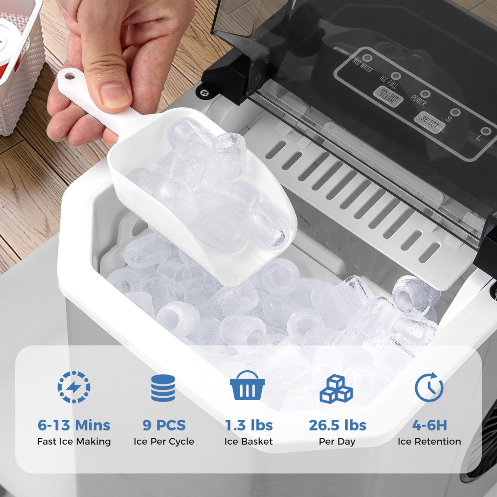 Ice Maker Countertop with Self-Cleaning for Home Kitchen Office Party-Black