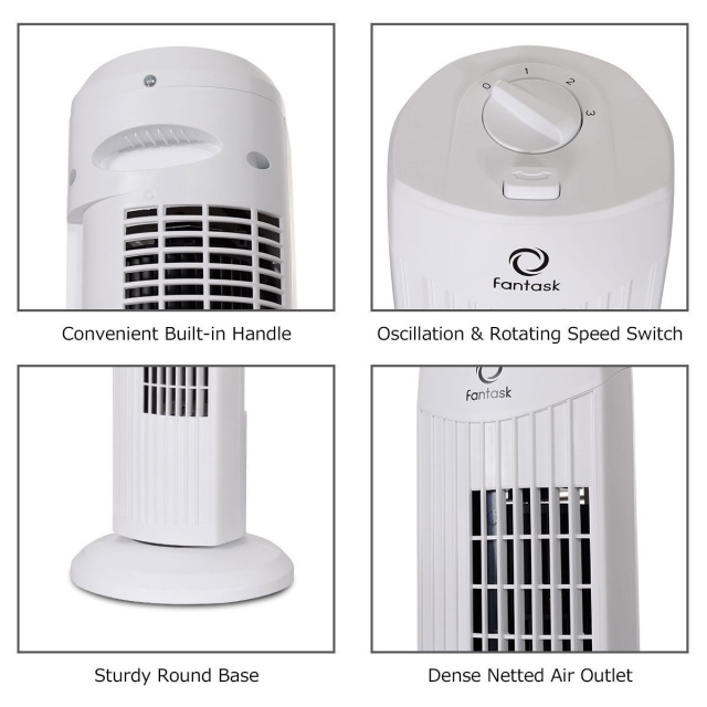 35W 28 Inch Quiet Bladeless Oscillating Tower Fan