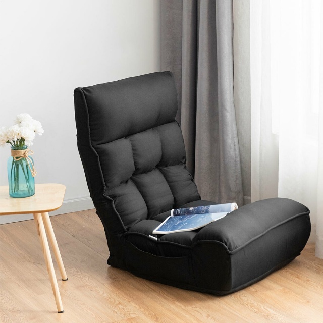 4-Position Adjustable Floor Chair Folding Lazy Sofa with Side Pocket