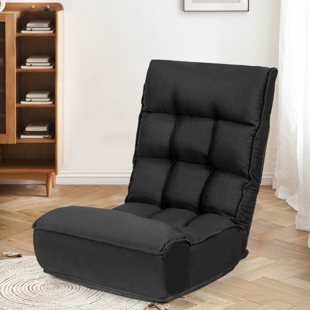4-Position Adjustable Floor Chair Folding Lazy Sofa with Side Pocket