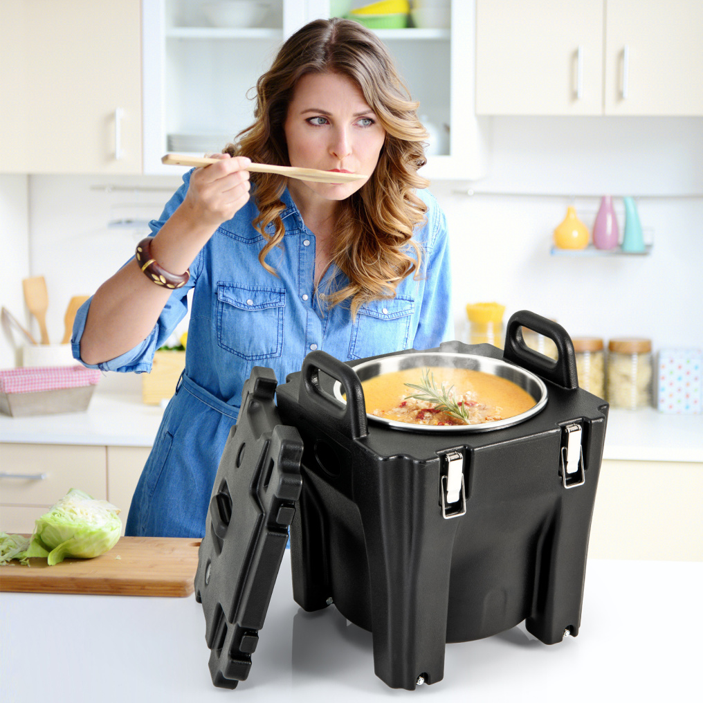 32 QT Portable Insulated Food Carrier with Stainless Steel Barrel for Catering Camping-Black