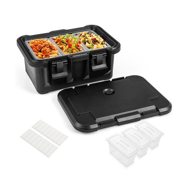 31 QT Insulated Food Pan Container with 3 Transparent One-Third Pans with Lids