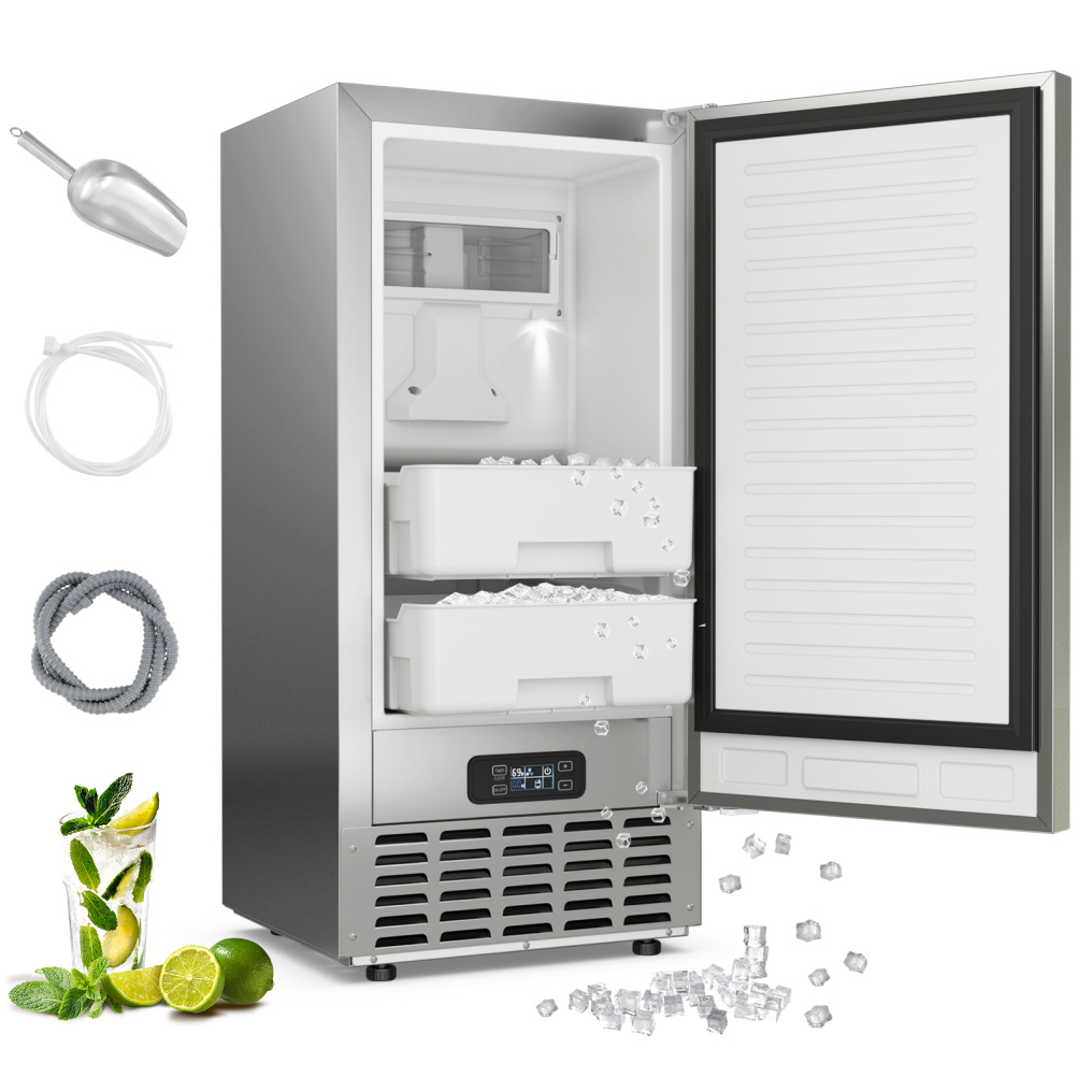 Under Counter Nugget Ice Maker with Self-Cleaning and 24H Timer-Silver