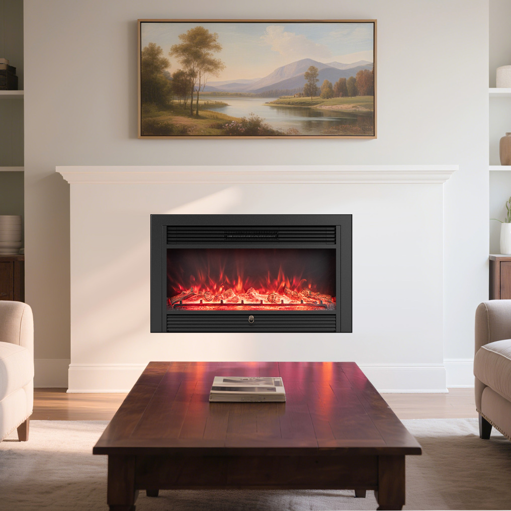 33/36-Inch Electric Fireplace Insert 750W/1500W Recessed Fireplace Heater-750W
