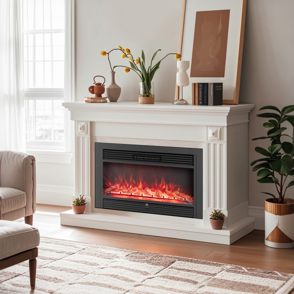 33/36-Inch Electric Fireplace Insert 750W/1500W Recessed Fireplace Heater-750W