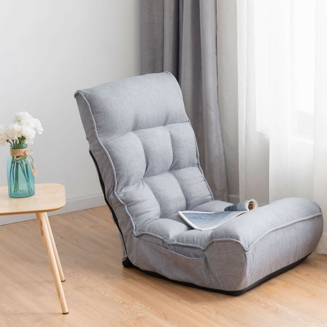 4-Position Adjustable Floor Chair Folding Lazy Sofa with Side Pocket