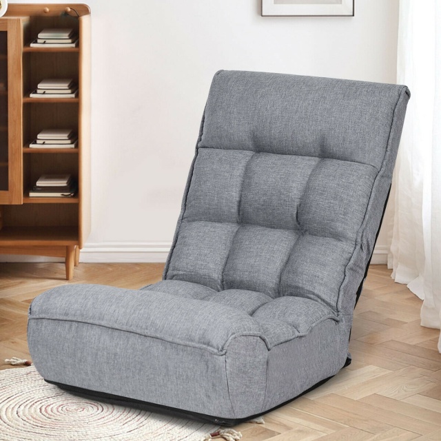 4-Position Adjustable Floor Chair Folding Lazy Sofa with Side Pocket
