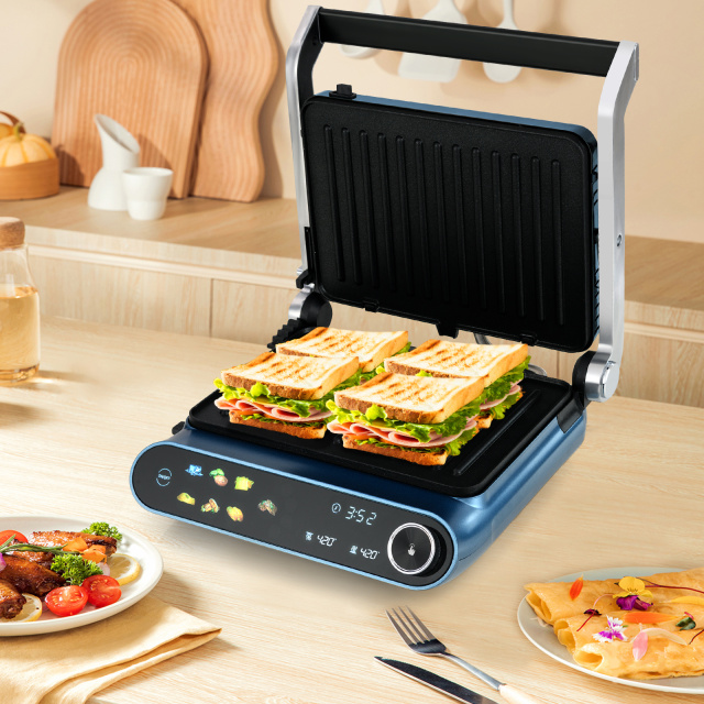 1200W Panini Press Grill with LED Display and 7 Grilling Modes