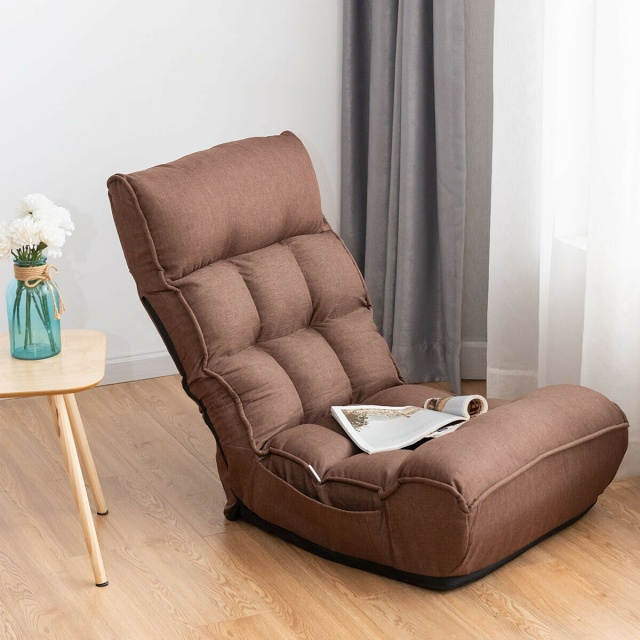 4-Position Adjustable Floor Chair Folding Lazy Sofa with Side Pocket