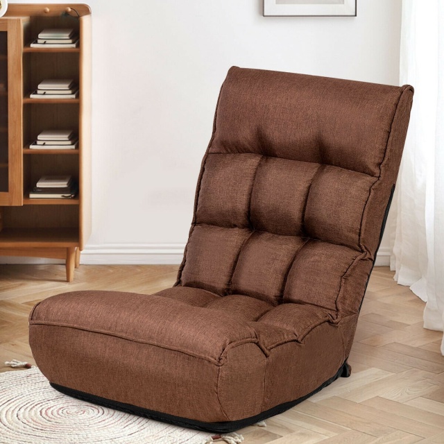 4-Position Adjustable Floor Chair Folding Lazy Sofa with Side Pocket