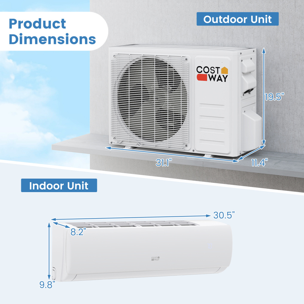 EchoCool Series​​ 11500 BTU 115V Mini Split Air Conditioner and Heater Pump System Wifi Enabled