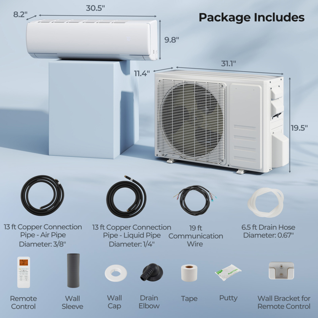 EchoCool Series​​ 11500 BTU 115V Mini Split Air Conditioner and Heater Pump System Wifi Enabled