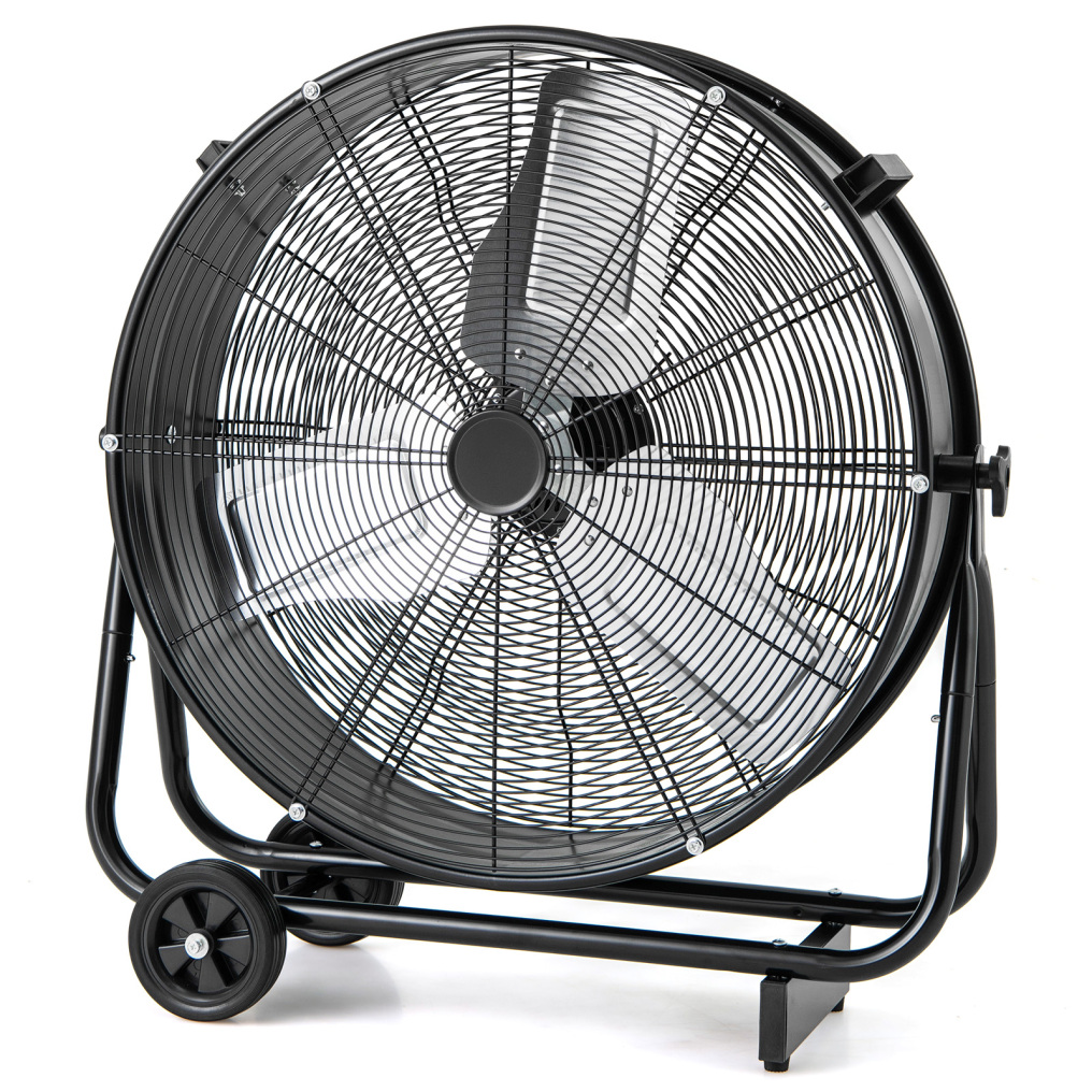 Industrial Drum Fan with 2 Wheels and 360-Degree Adjustable Tilt-Black