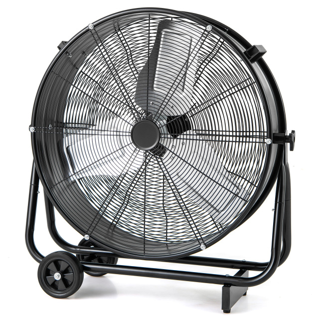 Industrial Drum Fan with 2 Wheels and 360-Degree Adjustable Tilt